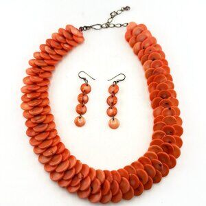 Jay King Necklace Earrings Coral Snake Scale Salmon Sterling Silver Beaded 925